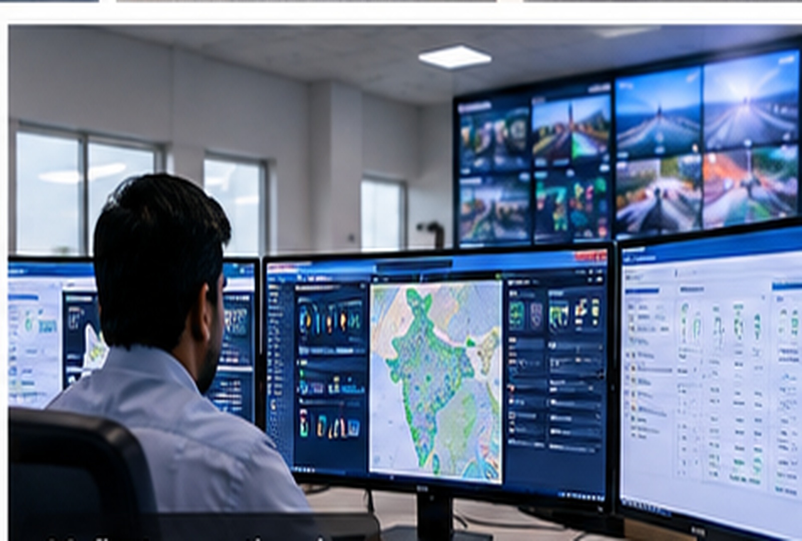 Fleet operations control room monitoring a commercial vehicle fleet