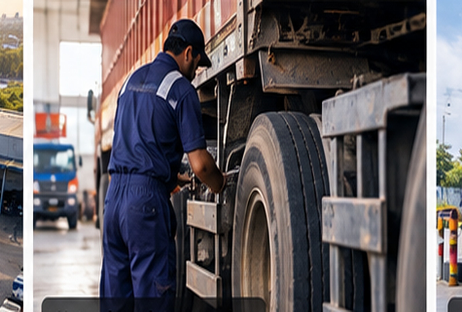 Commercial vehicle undergoing maintenance